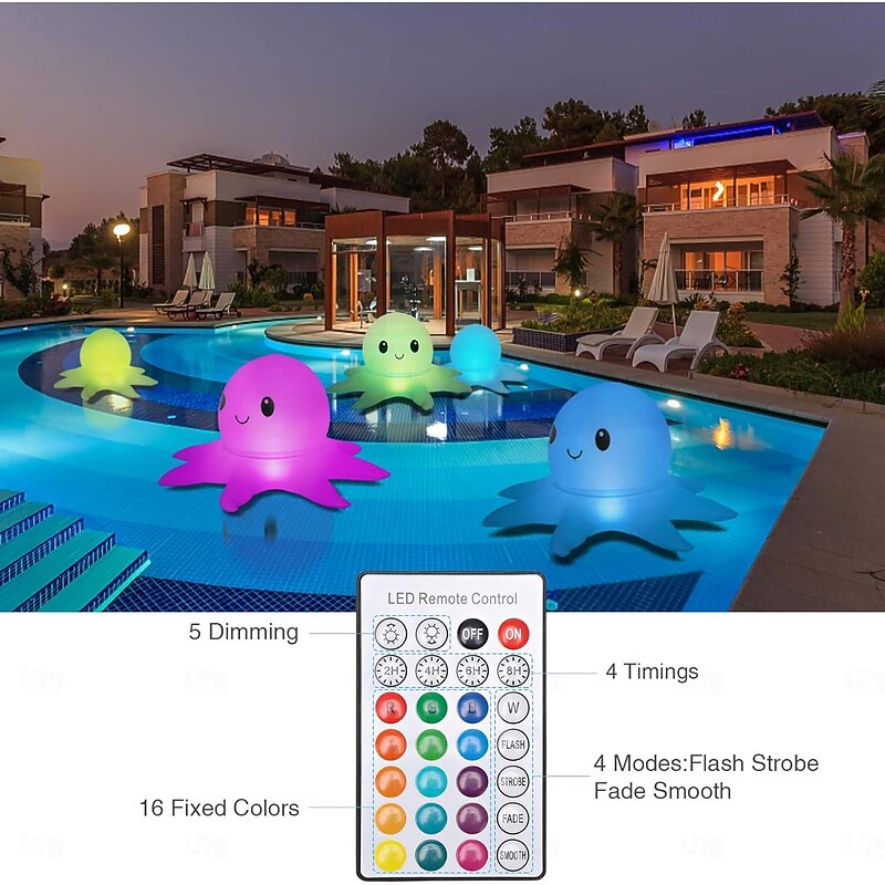 Solar Floating Pool Lights Solar Powered Waterproof Inflatable Octopus Light 16 Colors Inflatable Pond Light with Remote Control for Christmas Decoration Garden Wedding Party4