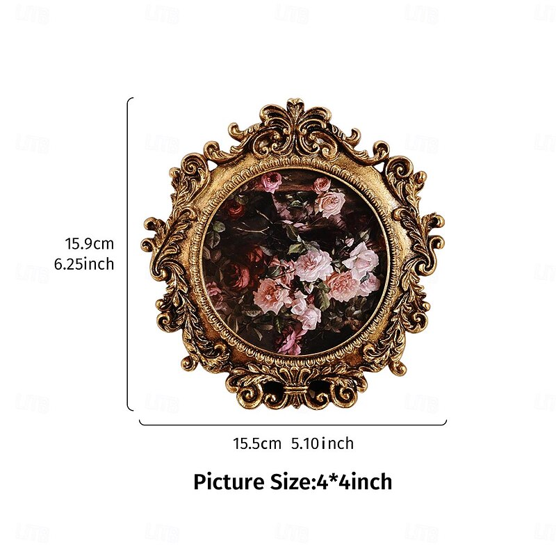 1PC A Circular Decorative Photo Frame With European Retro Golden Lace Decoration Comes With A Random Inner Paper Suitable for Photo Display and Home Decoration Photography As A Shooting Prop2
