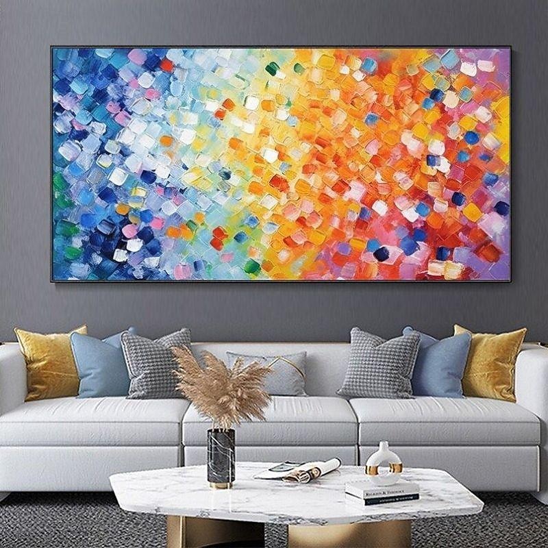 Handmade Oil Painting Canvas Wall Art Decoration Colorful Abstract Mosaic for Home Decor Rolled Frameless Unstretched Painting
