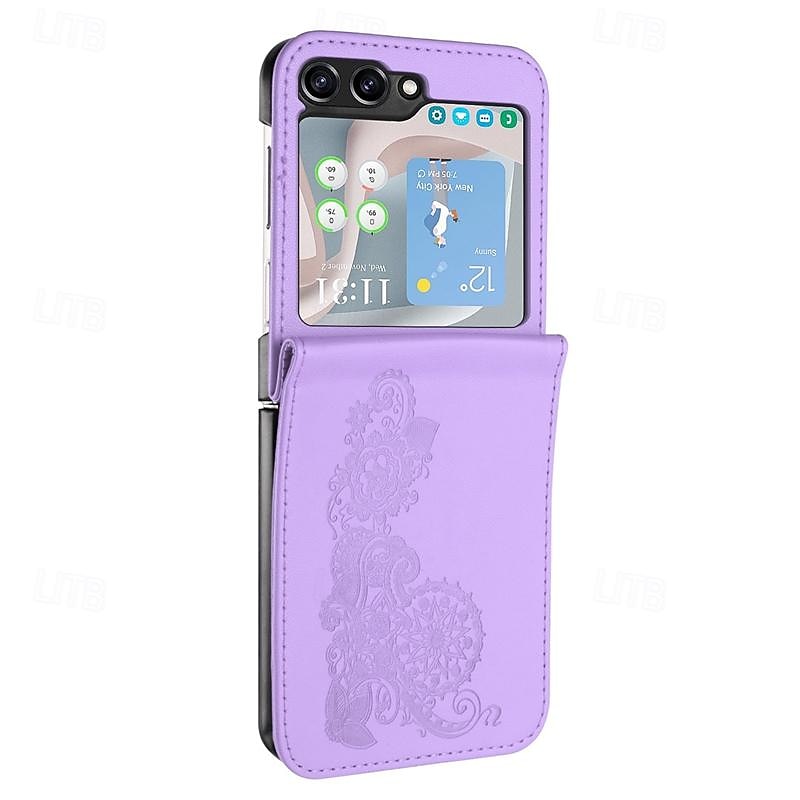 Phone Case For Samsung Galaxy Z Flip 5 Z Flip 4 Z Flip 3 Flip Cover Shockproof Flower Floral PC PU Leather2