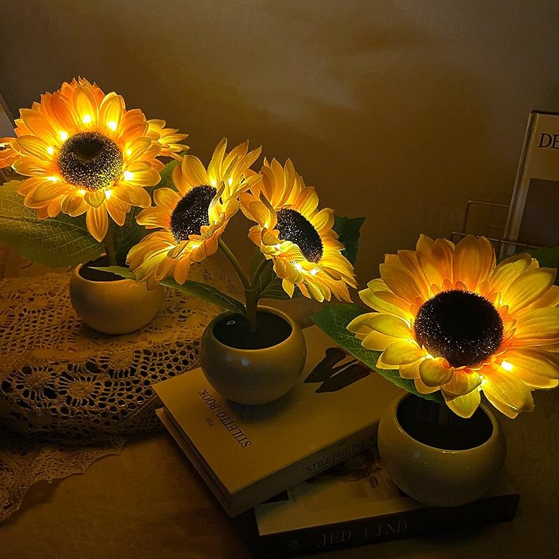 Women's Day Gifts LED Sunflower Night Light Indoor Simulation Bouquet Atmosphere Light Touch Charging Bedhead Warm Night Light Batch Mother's Day Gifts for MoM2
