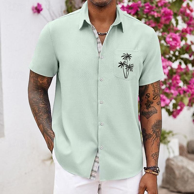 Men's Palm Tree Tropical Plants Summer Hawaiian Shirt Aloha Shirt Printed Shirts Short Sleeves Shirt Turndown Hawaiian Resort Vacation Holiday Daily Wear Pink Blue Green S M L