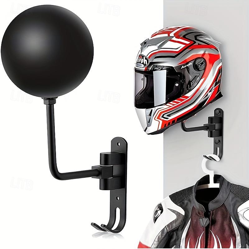 Motorcycle Helmet Wall Rack - 180° Rotating Metal Helmet Holder, Bike Helmet Display Stand, Mountable Hanger