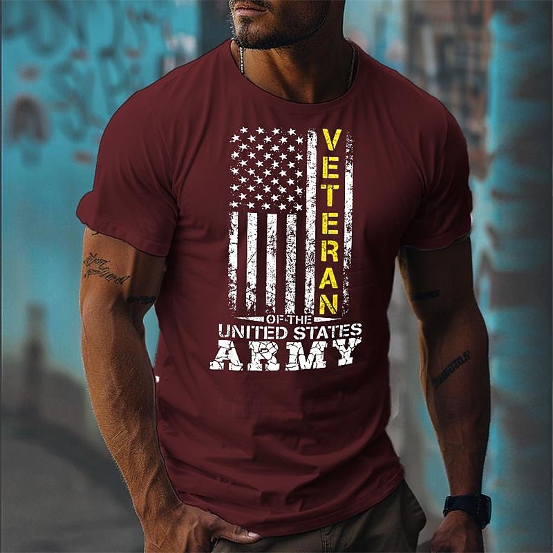 Veterans Day Men's Patriot Patriotic Veteran National Flag T shirt Tee Top Cotton Short Sleeve Graphic Shirt Black Burgundy Army Green Comfortable Tee Street Holiday Fashion Designer4