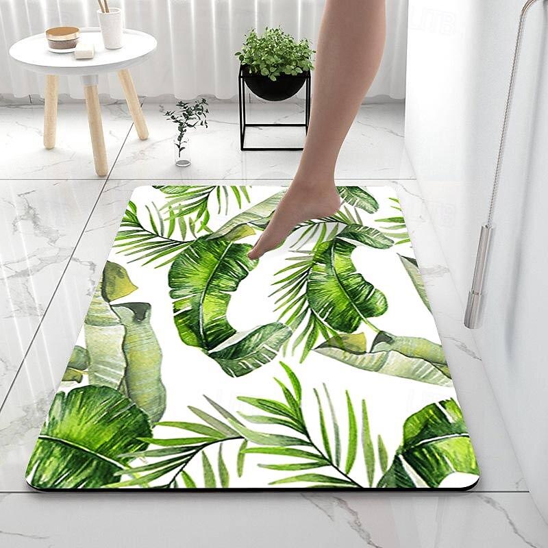 Nordic Green Leaf Bathroom Bath Mat Non-slip Creative Absorbent Bathroom Rug Diatomaceous Earth Non Slip2