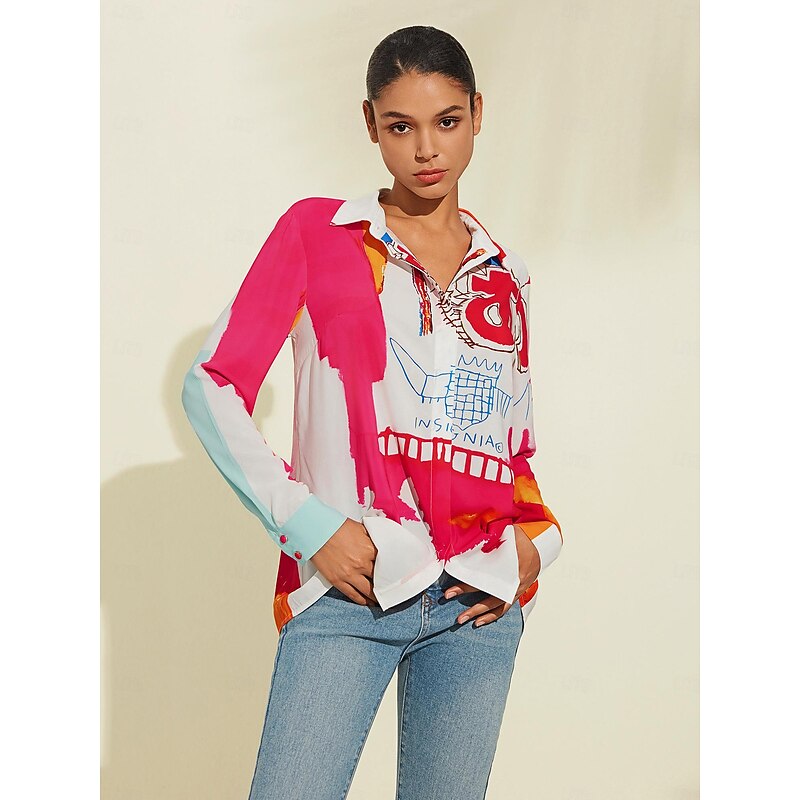 Graphic Print Long Sleeve Blouse