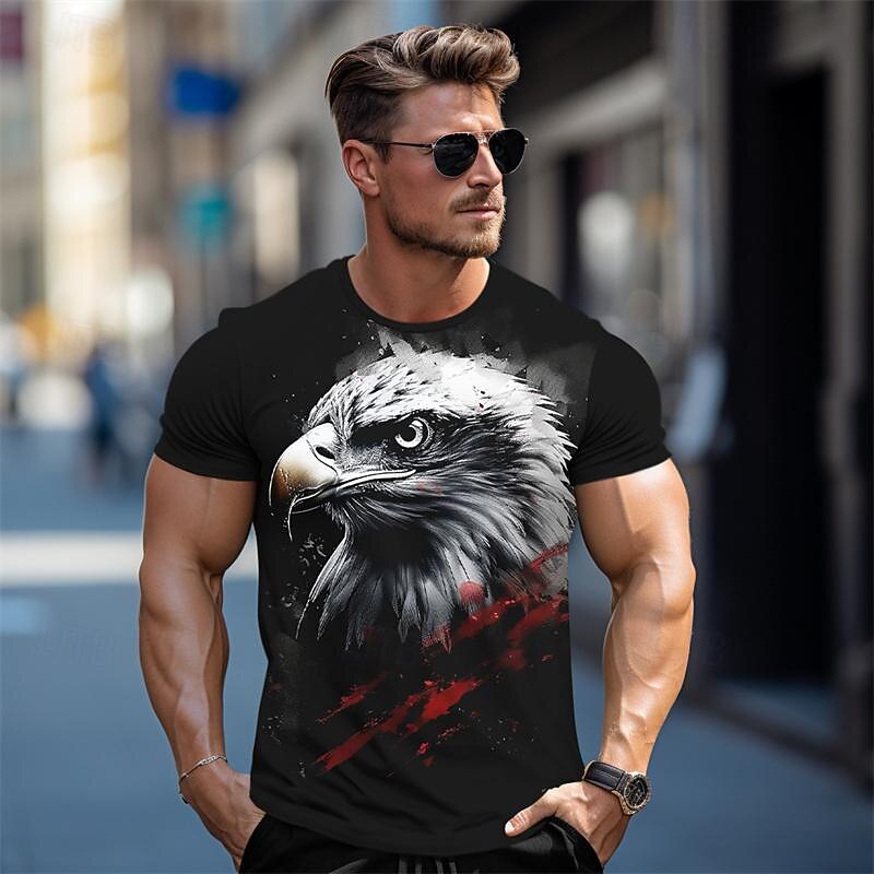 Men's Graphic Animal Eagle T Shirt Tee Top Short Sleeve T shirt 3D Print Crew Neck Shirt Daily Casual Street Style Sports Outdoor Holiday Going out Black Dark Gray Spring & Summer Clothing Apparel S2