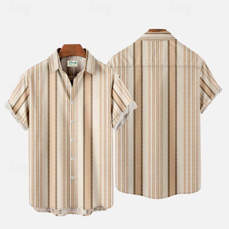 Men's Striped Shirt Summer Shirt Casual Shirt Short Sleeve Comfortable Fashion Casual Vacation Going out Casual Daily Spring & Summer Turndown Print White Red3