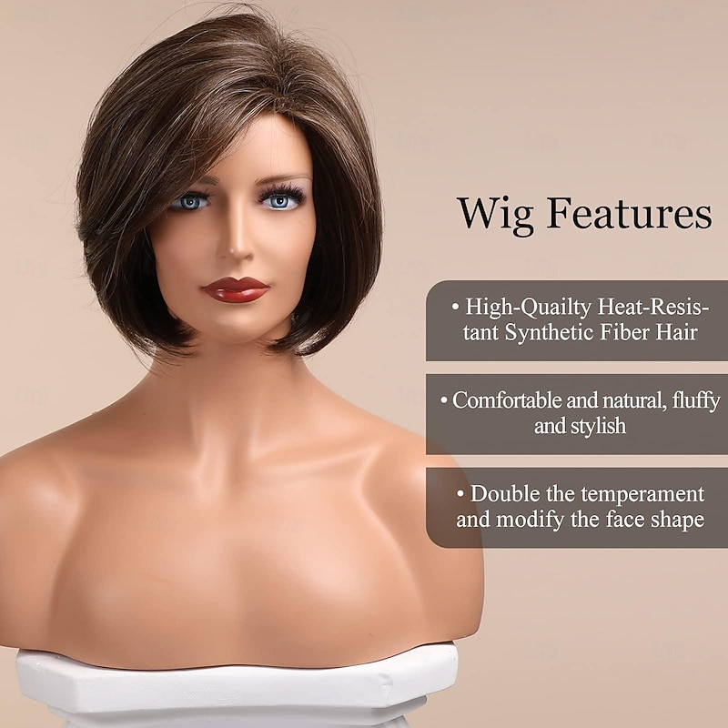 Brown Bob Wig Short Hair Wigs for Women Highlight Heat Resistant Fibre Synthetic Wig Natural Looking 10 Inch4