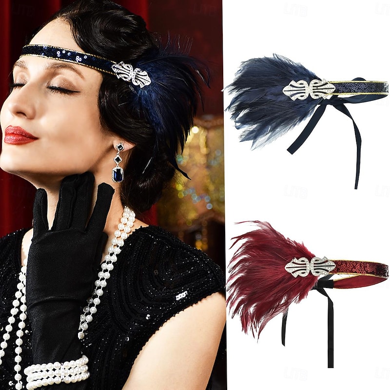 Head Jewelry Flapper Headband Headwear Retro Vintage Roaring 20s 1920s Feather For The Great Gatsby Flapper Girl Cosplay Halloween Carnival Women's Costume Jewelry Fashion Jewelry