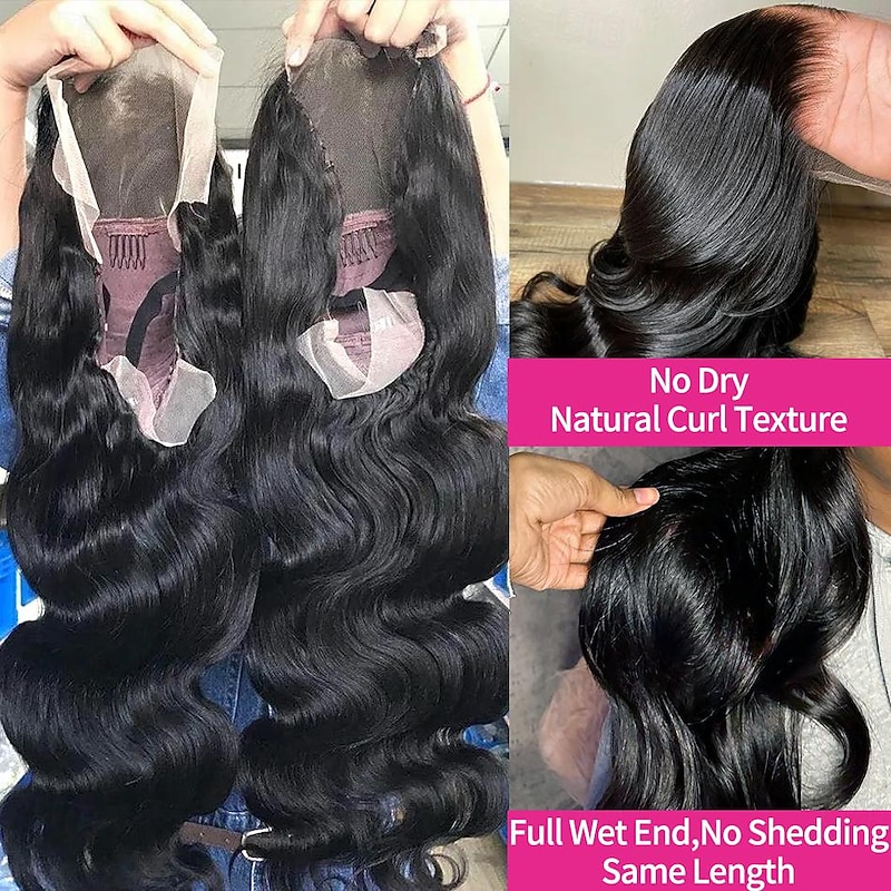 Remy Human Hair 13x4 Lace Front Wig Free Part Brazilian Hair Body Wave Black Wig 150% 180% Density with Baby Hair  Pre-Plucked For wigs for black women Long Human Hair Lace Wig4