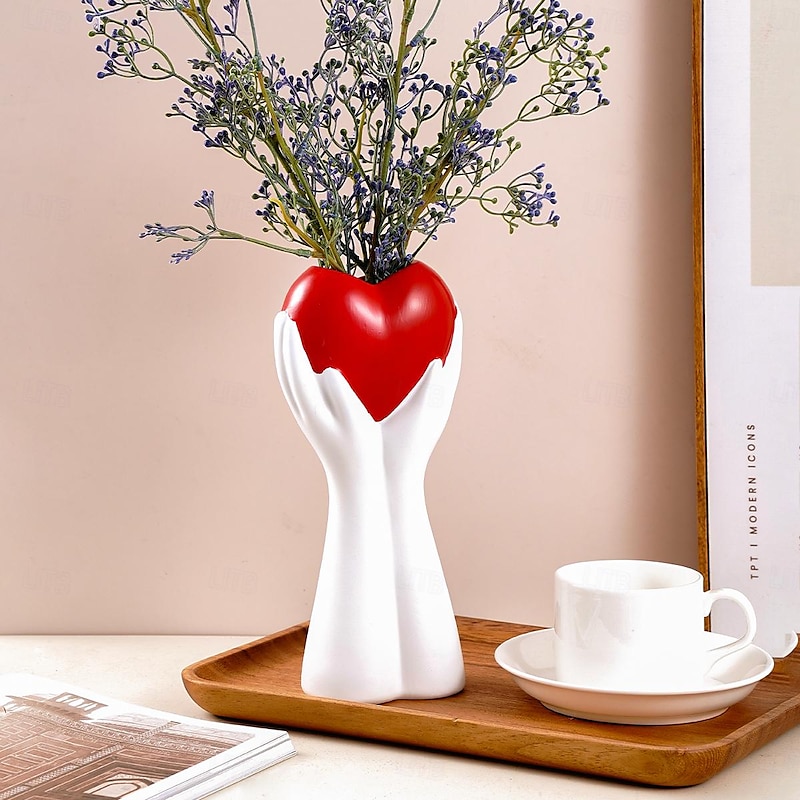 Heart-Shaped Handheld Vase, Resin Material, Artistic Human Design, Unique Modern Decorative Flower Vase, Centerpiece for Dining Table, Wedding, and Li