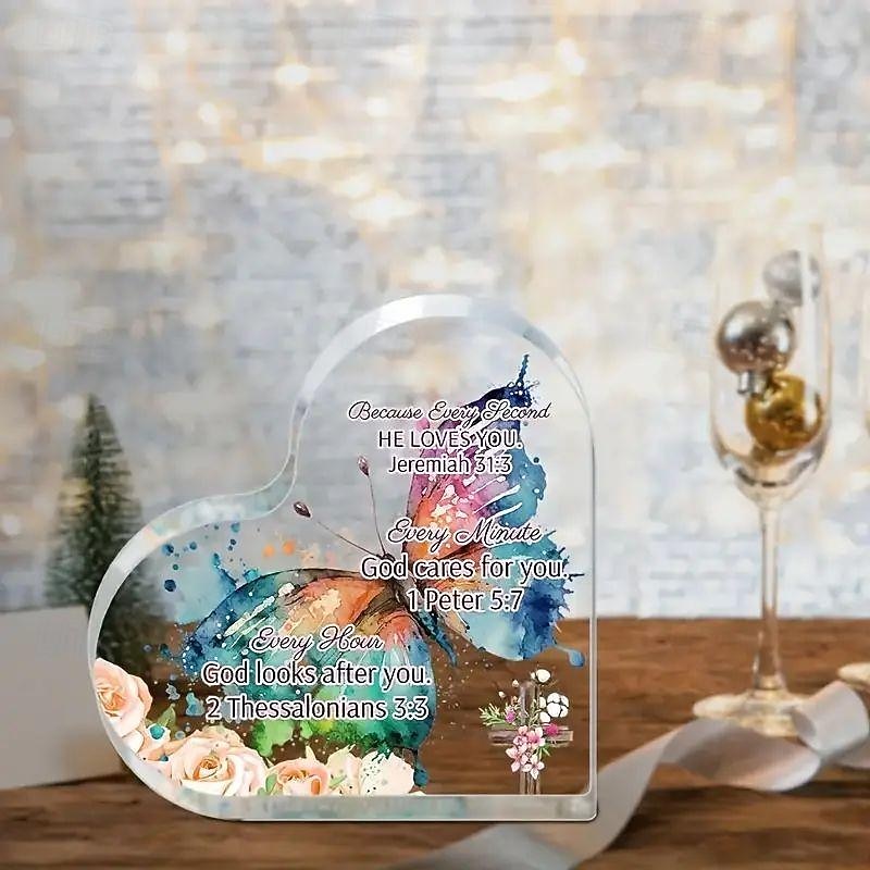 Acrylic Heart Plaque Christian Gifts For Women Men Faith Christmas Acrylic Paperweight Inspirational Religious Gifts Home Decor Room Decor Scene Decor Office Decor2