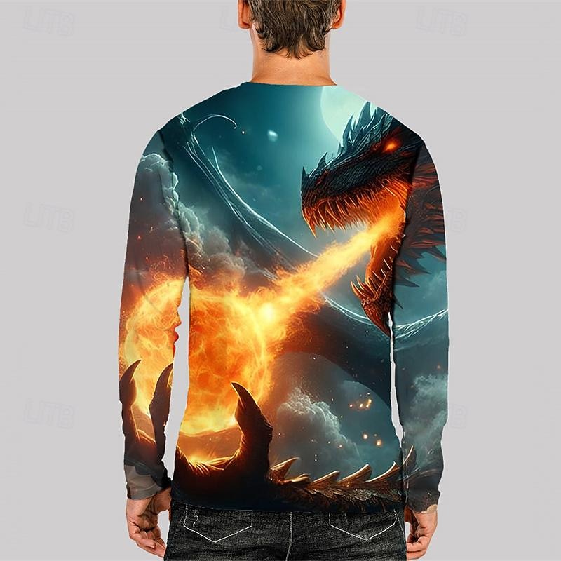 Men's Graphic Dragon T Shirt Long Sleeve T shirt 3D Print Crew Neck Shirt Fashion Designer Casual Sports Outdoor Holiday Going out Blue Dark Blue Spring &  Fall Clothing Apparel S M L XL 2XL 3XL2