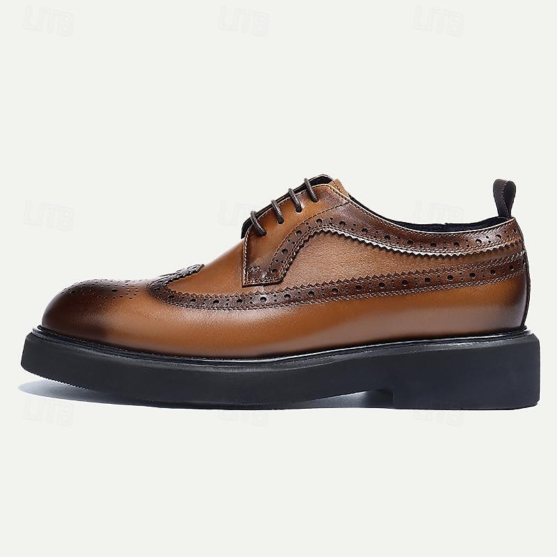 Men's Full Brogue Derby Shoes Cognac Brown Premium Leather Dress Shoes2