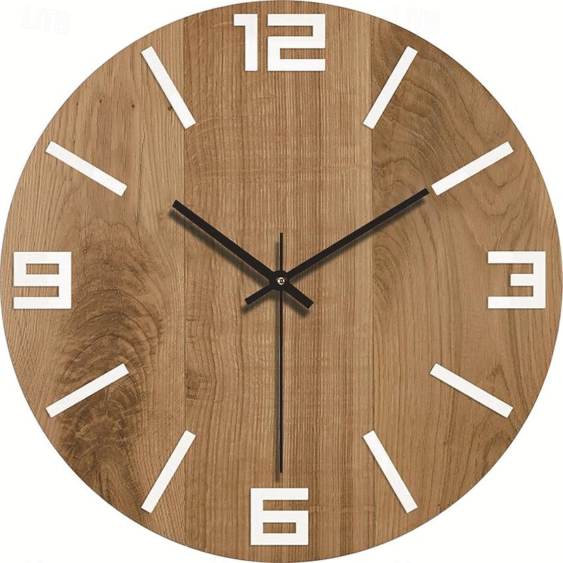 Wall Clock Simple Modern Design Wooden Clocks for Bedroom Wood Wall Watch Home Decor Silent  Digital Large Wall Clock Kitchen Solid Wood Wall Clock Mute Clock Living Room Home Office Quartz 30 cm2