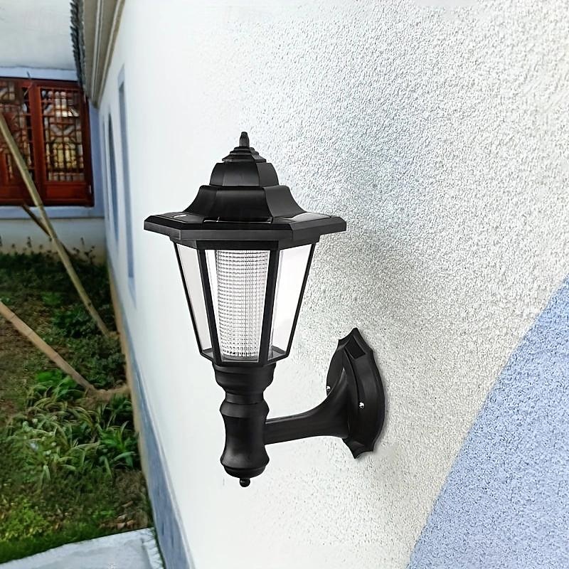 1pc Solar Wall Light Outdoor, Solar Hexagonal Light, IP65 Waterproof, Solar Fence Light, Auto On/Off Retro LED Wall Lamp, Heat Resistant Light Decor, Solar Landscape Light (White/Warm Light)