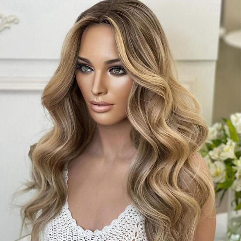 Unprocessed Virgin Hair 13x4 Lace Front Wig Layered Haircut Brazilian Hair Wavy Blonde Wig 130% 150% Density Highlighted / Balayage Hair Natural Hairline  Pre-Plucked For Women Long Human3