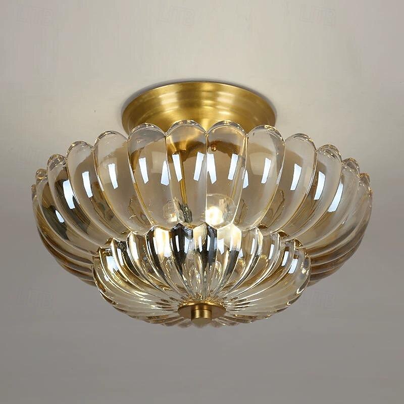 Brass Ceiling Light 30cm E14 3-Light Ceiling Light Fixture with Glass Shade Vintage Home Entryway Flush Mount Ceiling Light Bathroom Close to Ceiling Light Fixtures 110-240V4