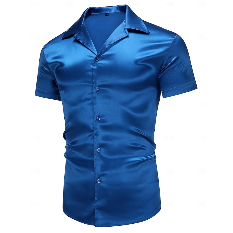 Men's Shirt Satin Shirt Summer Shirt Button Up Shirt Casual Shirt Black White Blue Short Sleeve Solid Color Lapel Daily Vacation Clothing Apparel Fashion Casual Comfortable2