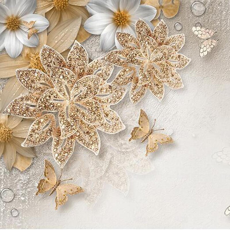 Cool Wallpapers Vintage Golden Flower Wallpaper Wall Mural Roll Sticker Peel and Stick Removable PVC/Vinyl Material Self Adhesive/Adhesive Required Wall Decor for Living Room Kitchen Bathroom2