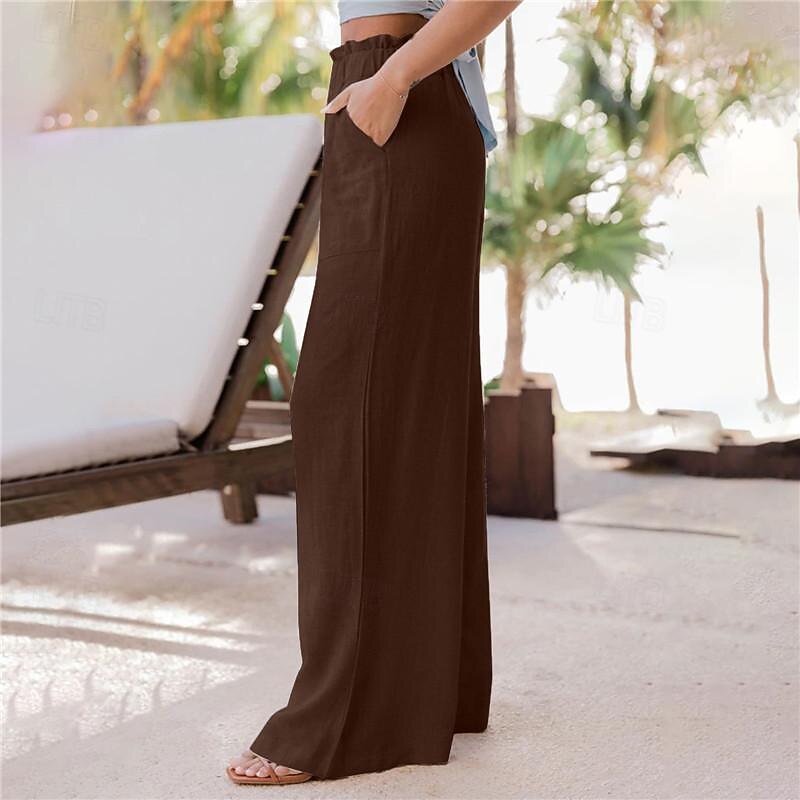 Women's Wide Leg Pants Trousers Casual Daily Long Plain Side Pockets Elastic Waistband Breathability Comfortable Inelastic Going out Weekend Black Pink Light Grey Dark Gray Spring & Summer Regular Fit