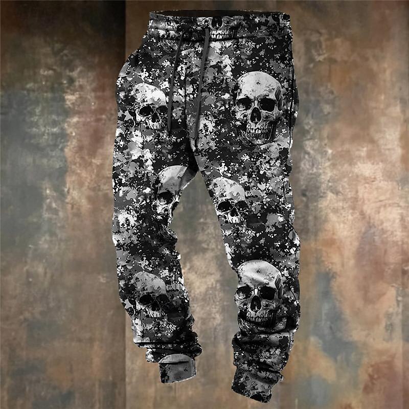 Cool Skulls Camo Punk 3D Print Men's Side Pockets Elastic Drawstring Design Sweatpants Joggers Pants Trousers Outdoor Sports & Outdoor Street Polyester Blue Brown Green S3