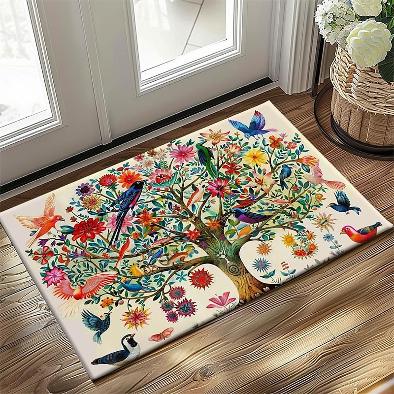 Tree of Life with Birds Doormat Floor Mats Washable Rugs Kitchen Mat Non-Slip Oil Proof Rug Indoor Outdoor Mat Bedroom Decor Bathroom Mat Entrance Rug