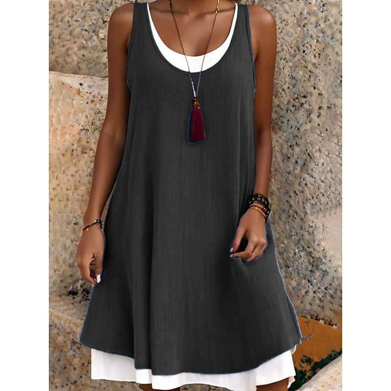 Women's Mini Dress Skater Dress Summer Dress Basic Casual Daily Holiday Slim Plain Sleeveless Crew Neck Black Light Green Blue Light Grey Summer Spring4