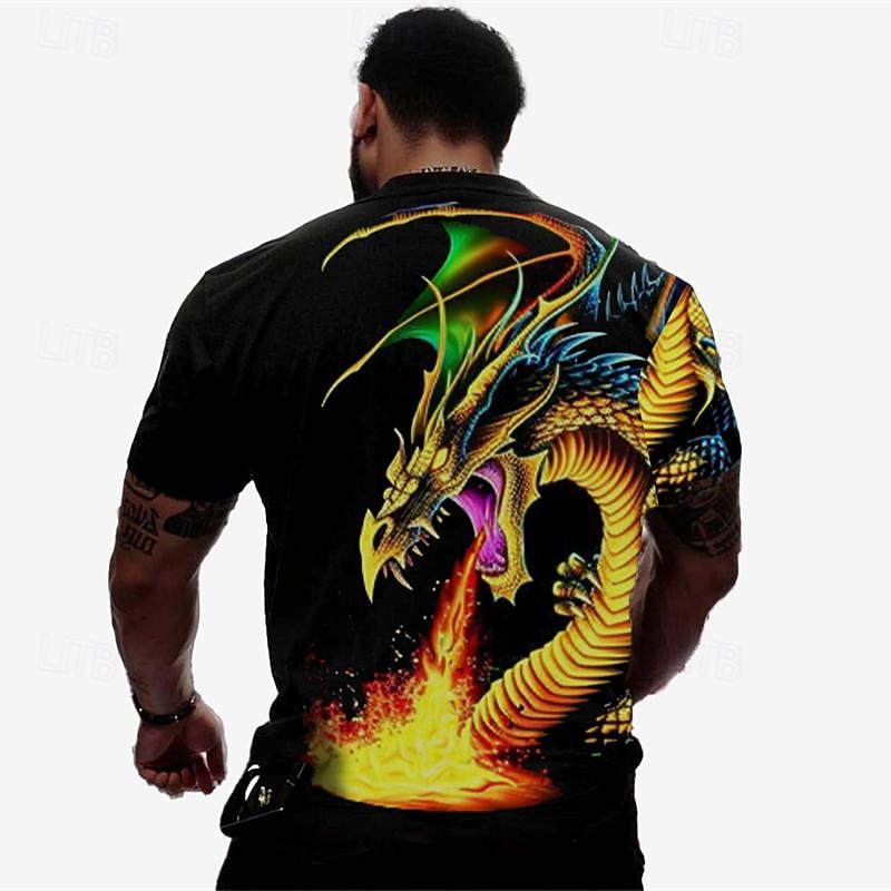 Men's Graphic Dragon T Shirt Tee Top Short Sleeve T shirt 3D Print Crew Neck Shirt Designer Casual Street Style Sports Outdoor Holiday Going out Gold Green Spring & Summer Clothing Apparel S M L XL2