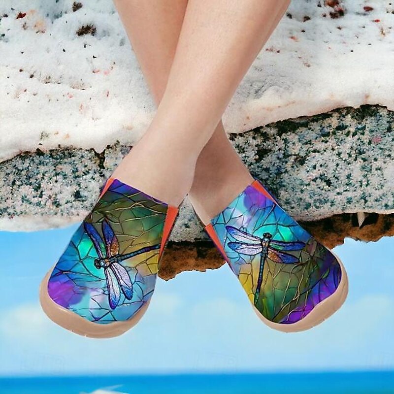 Women's Sneakers Flats Slip-Ons Print Shoes Slip-on Sneakers Daily Travel Painting Insect Flat Heel Vacation Casual Comfort Canvas Loafer Blue 9