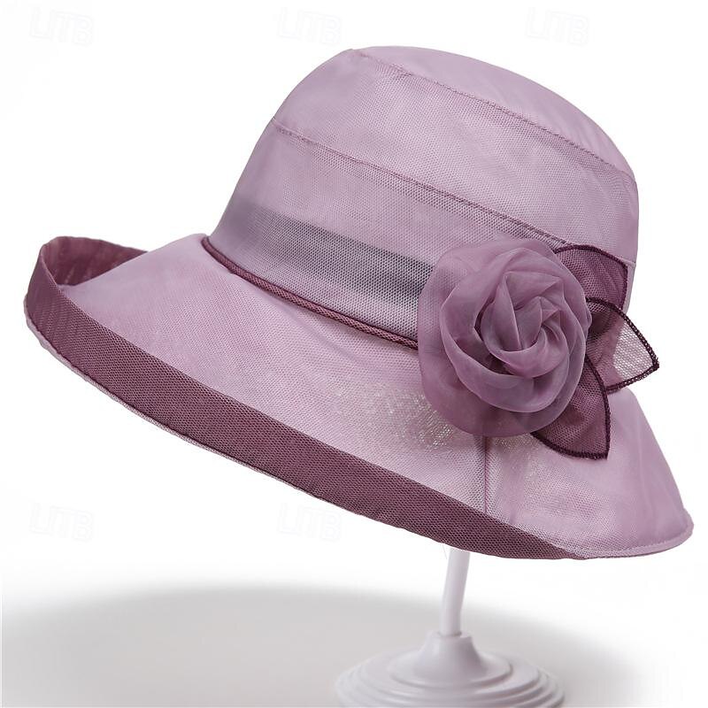 Retro Vintage 1950s Rockabilly Bucket hat Straw Sun Hat Solid Color Fancy Dress Women's Halloween Masquerade Vacation Casual Daily Beach Adults Hat