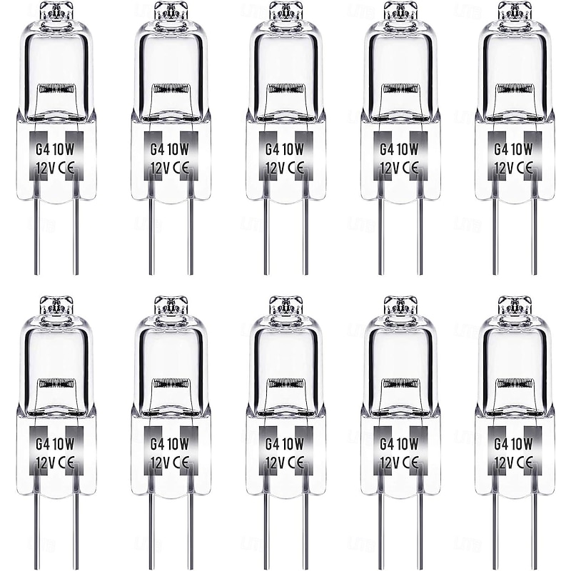 10PCS G4 10W Halogen Bulb 12V Kitchen Hood Bulb Warm White 3000K for Bedroom Bathroom Cabinet Living and Dining Room Energy Efficiency