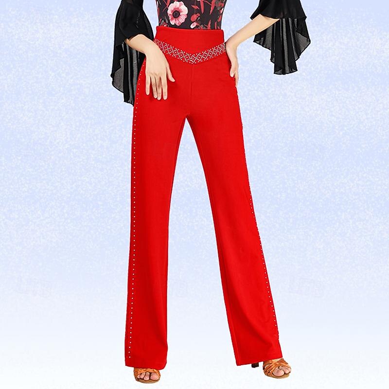 Latin Dance Ballroom Dance Pants Pure Color Splicing Crystals / Rhinestones Women's Performance Training High Spandex2