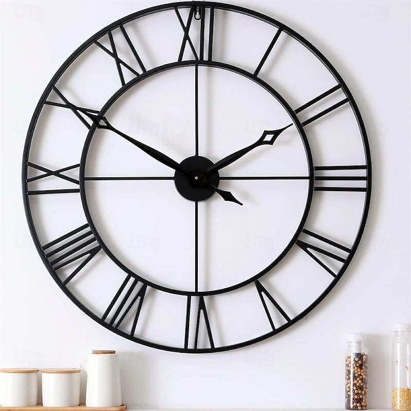 Large Wall Clocks for Home Decor Silent Non Ticking Decorative Metal Wall Clock Round Rustic Clock Battery Operated with Roman Numerals Clock for Living Room Kitchen Bedroom Office 40 50 60 70 cm3