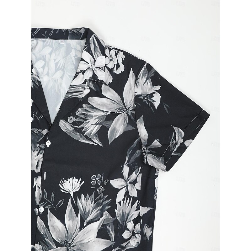 Men's Floral Shirt Camp Collar Shirt Short Sleeve Fashion Designer Casual Outdoor Casual Daily Spring & Summer Turndown Button-Down Black White Yellow Blue Purple2
