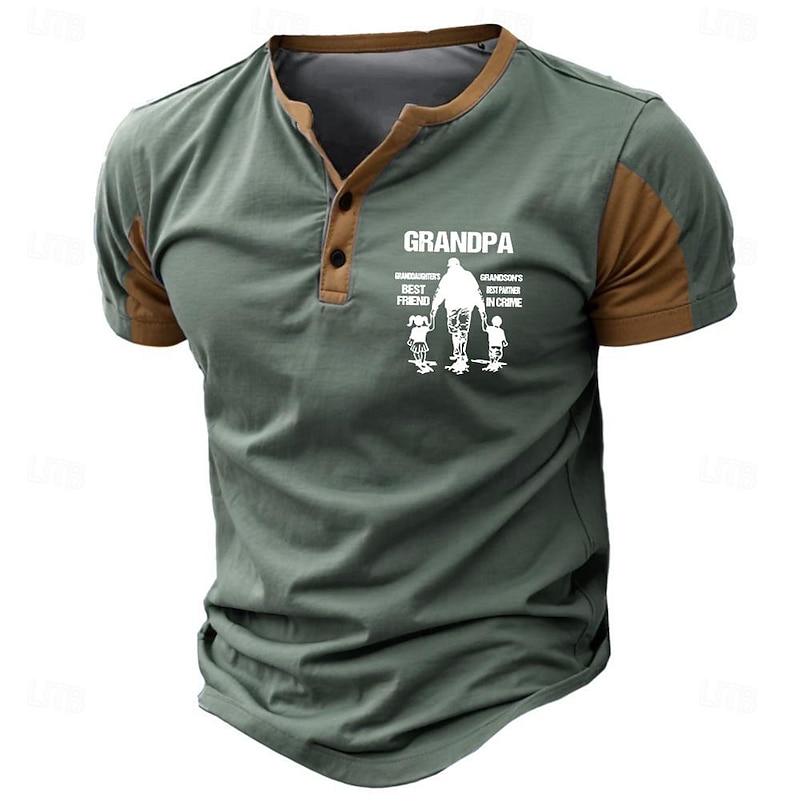 Papa Shirts Graphic Letters Fashion Retro Vintage Classic Men'S 3D Print T Shirt Tee Henley Shirt Sports Outdoor Holiday Going Out T Shirt Black Blue Army Green Short Sleeve Henley Shirt4