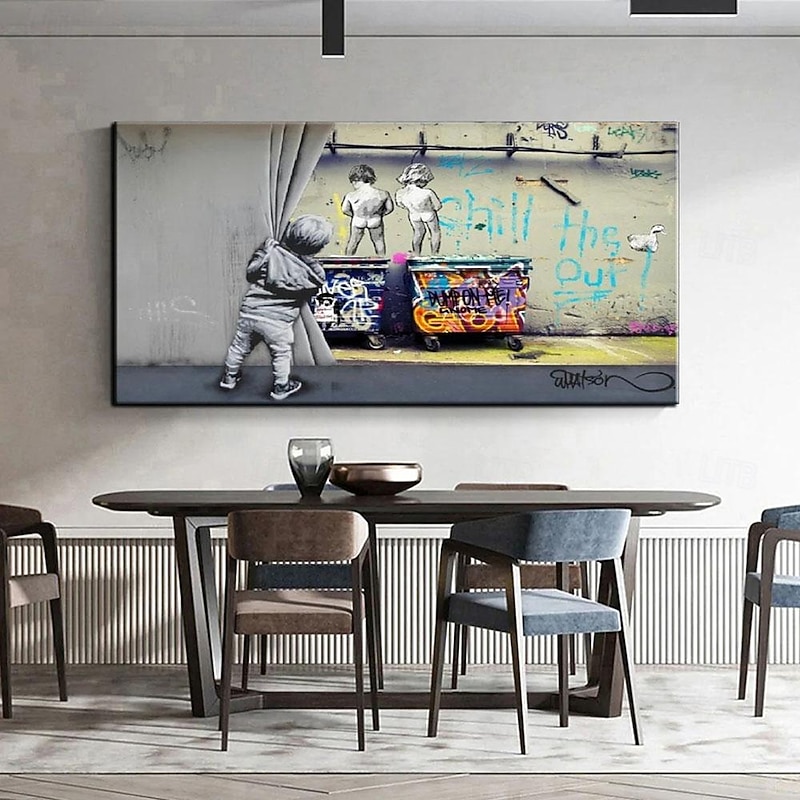 Handmade Hand Painted Oil Painting Wall Art Banksy Boy Banksy oil Painting  Wall Art Rolled Canvas No Frame Unstretched