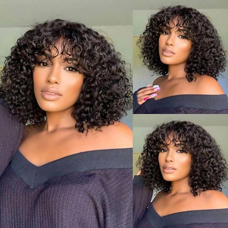 Short Pixie Bob Cut Human Hair Wigs With Bangs Jerry Curly For Women Brazilian Highlight Honey Water Wave Blonde Colored Wigs2