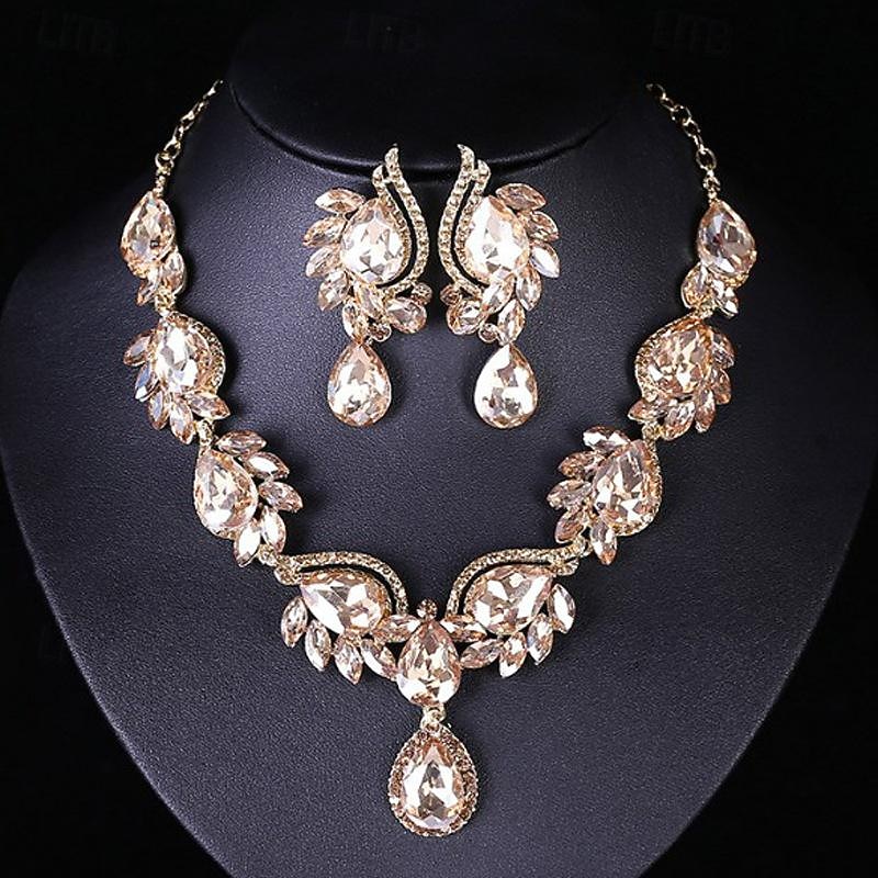 Jewelry Set 3pcs Glass Alloy 1 Necklace Earrings Women's Elegant Fashion Luxury Geometrical Geometric Jewelry Set For Wedding Party Wedding Guest3