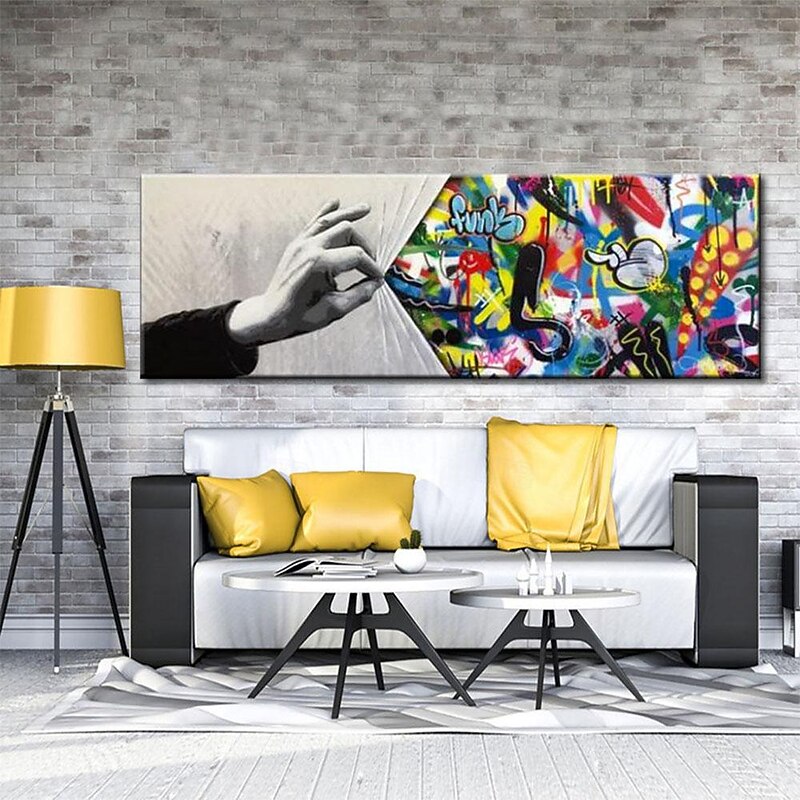 Handmade Hand Painted Wall Art Behind the Curtain Kid graffiti art Banksy Wall Art Urban Style Canvas Decor Rolled Canvas No Frame Unstretched4