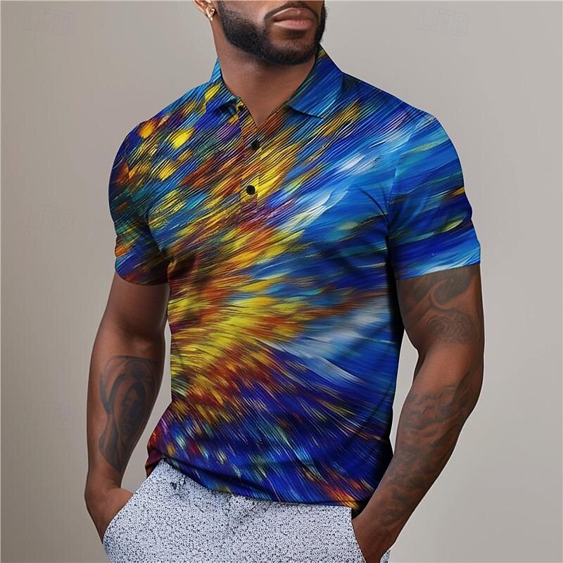 Men's Graphic Polo Shirts Golf Shirt Short Sleeve Polo Shirts Collared Shirts Casual Vacation Wear Rave Wear Party Outfits Buttons 3D Print Summer Blue Gray