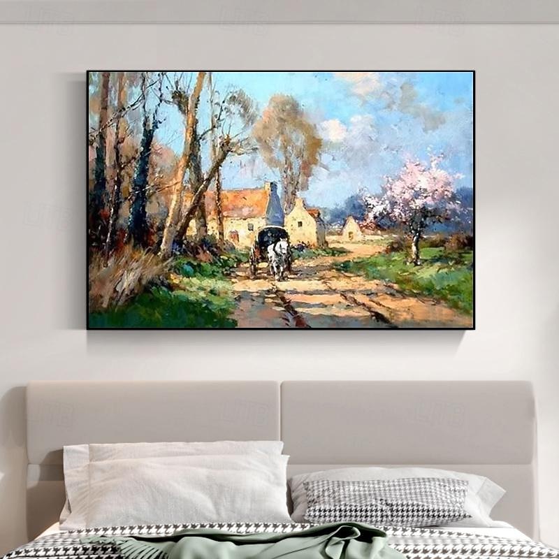 Handmade Copy Edouard Cortes Famous Painters' Works Landscape with Horse And Carriage Decorative Painting Canvas Wall Art Living Rooms Bedroom Painting2