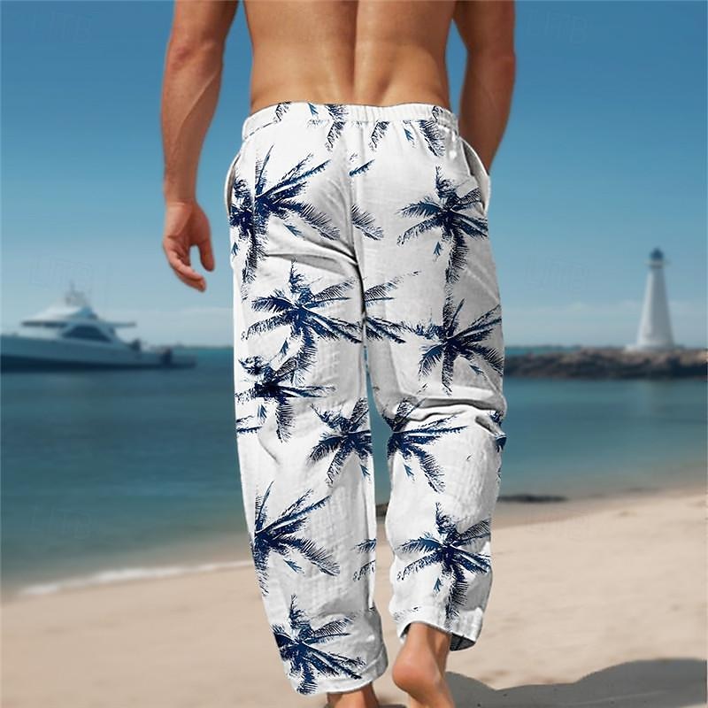 Palm Tree Vacation 3D Print Hawaiian Men's Side Pockets 3D Print Elastic Drawstring Design Pants Trousers Straight-Leg Trousers Outdoor Hawaiian Holiday Polyester Navy Blue Brown Green S M L Medium2