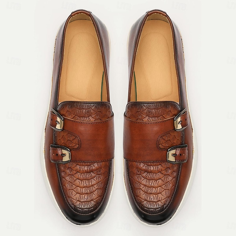 Men's Vintage Brown Leather Loafers Double Monk Straps2