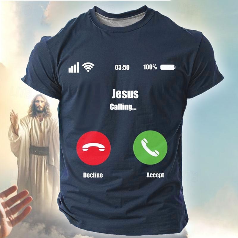 Men's Graphic Jesus T Shirt Short Sleeve T shirt 3D Print Crew Neck Shirt Daily Designer Retro Vintage Sports Outdoor Holiday Going out Black Navy Blue Army Green Spring & Summer Clothing Apparel S M