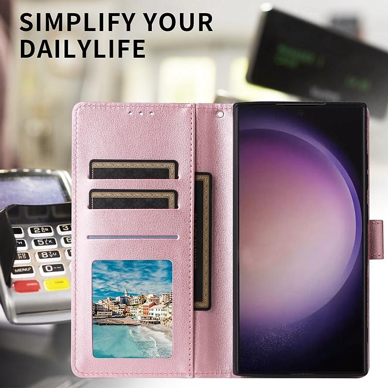 Phone Case For Samsung Galaxy S25 S24 S23 S23 FE S22 S21 Ultra Plus A14 A34 A54 A24 Wallet Case with Wrist Strap Kickstand Card Slot Retro TPU PU Leather3