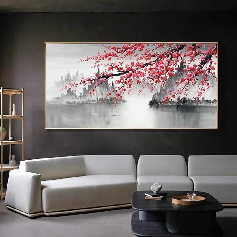 Hand painted Large Abstract Flower Oil Painting on Canvas Original Cherry Blossoms Painting Home Room Decor Living room Wall Decor Modern Wall Art Rolled Canvas No Frame2