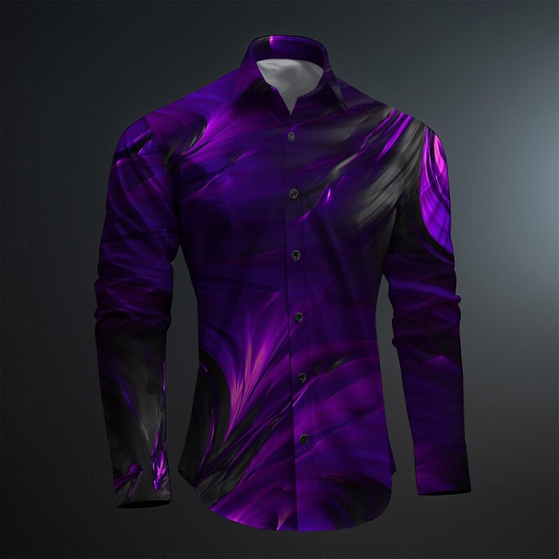 Men's Ombre Geometric Pattern Button Up Shirt Printed Shirts Long Sleeve Artistic Abstract Subcultural Causal Casual Spring & Summer Turndown Print Button-Down Purple Orange4