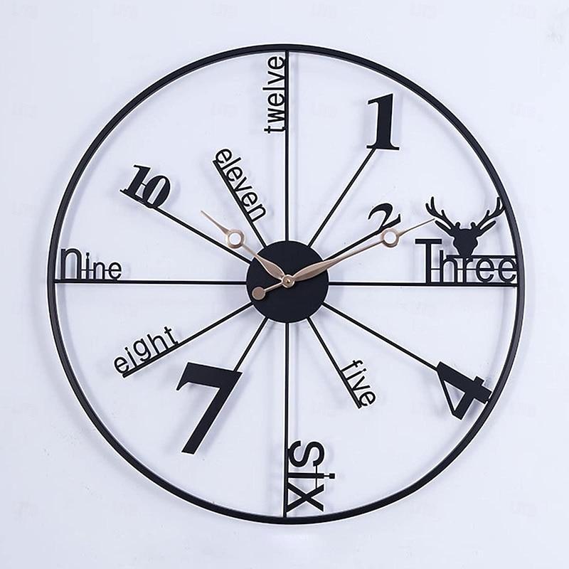 Large Black Wall Clock Vintage Metal Quartz Clocks Silent Non-Ticking Wall Watches Stylish Design Great for Living Rooms Kitchens Cafes Black 60 cm4